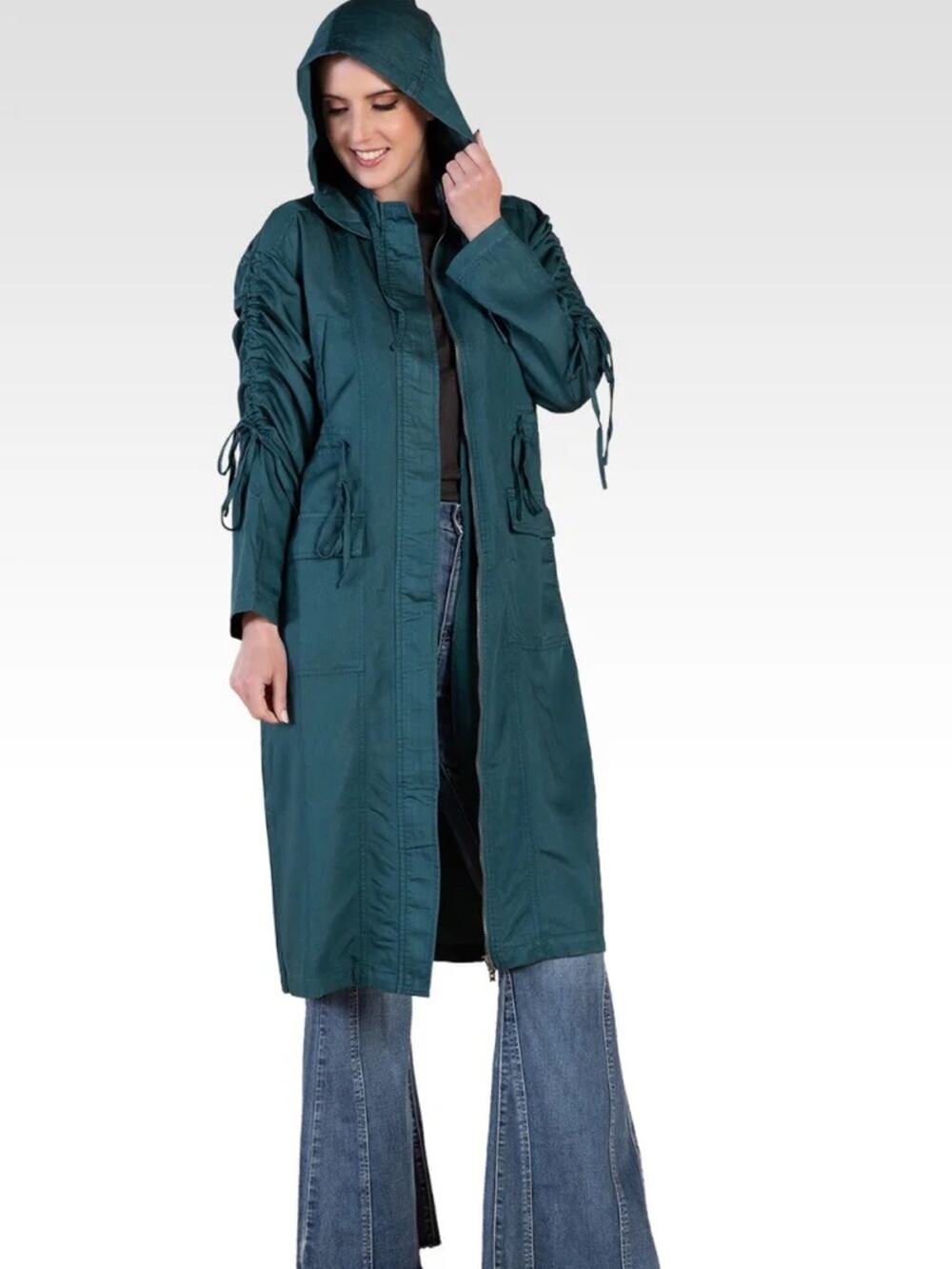 NWT Standards & Practices Green Tencel Hooded Long Anorak Jacket Size XL Utility